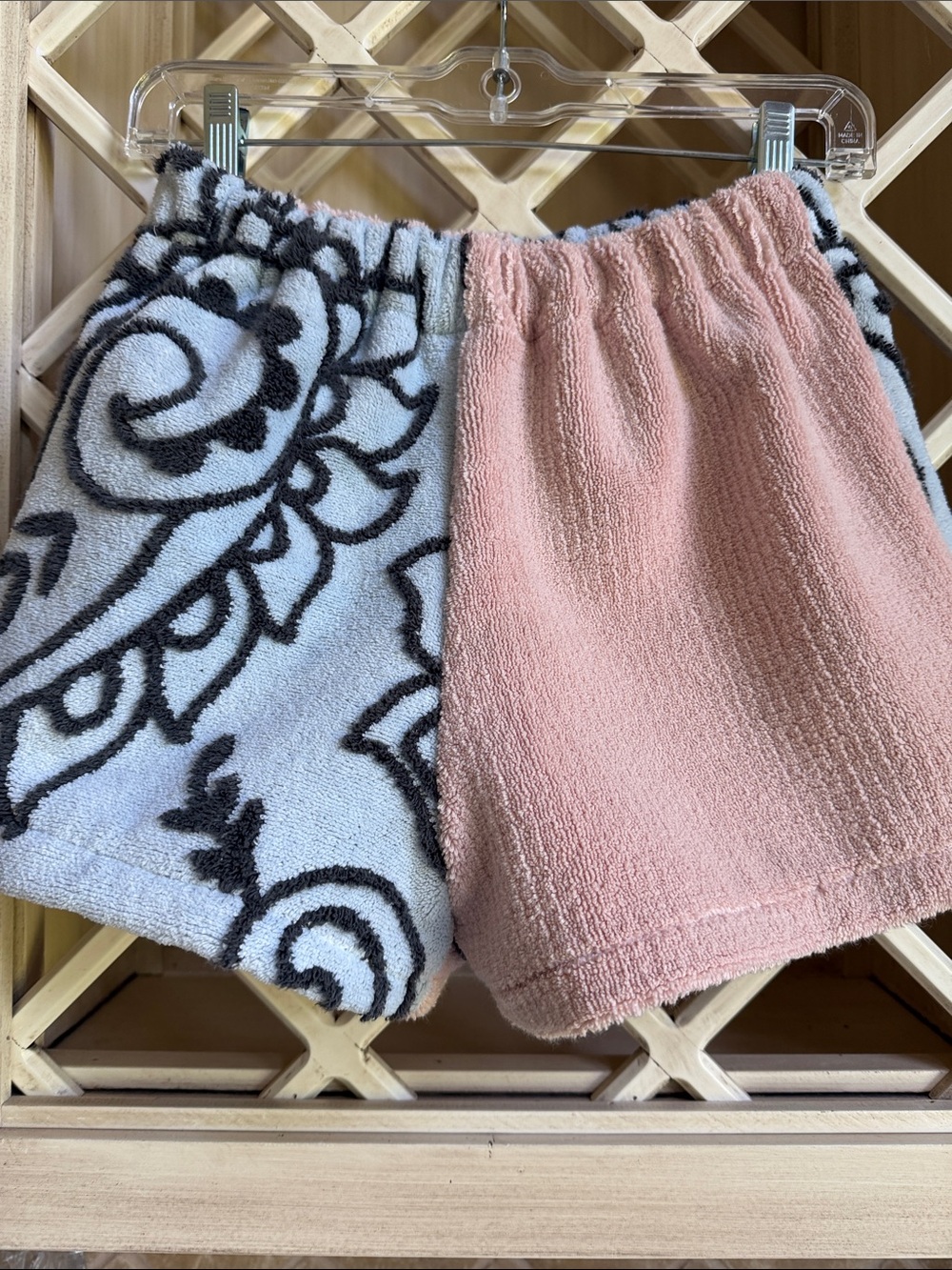 Mixed Two-Tone Cozy Terry beach shorts- Pink & blue Pattern